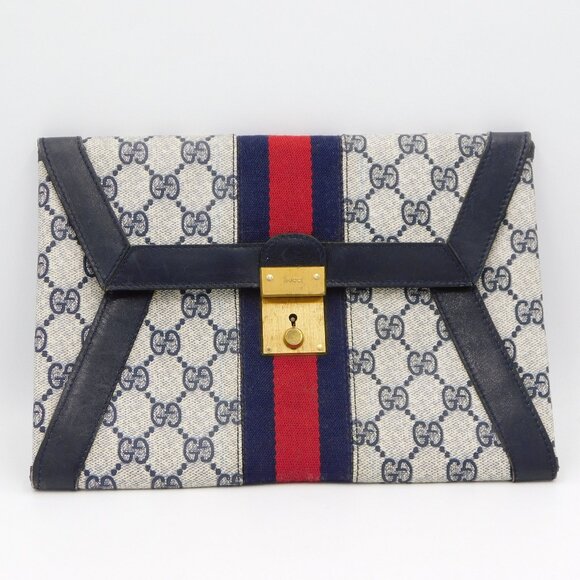 Gucci Foldover Guccissima Envelope Clutch | Vintage | Leather Trim | VGUC - Picture 1 of 14